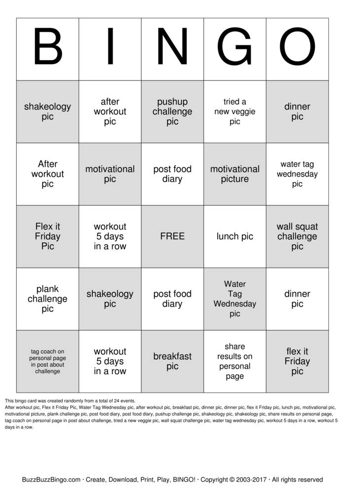 30 Day Fitness Bingo Cards To Download Print And Customize 
