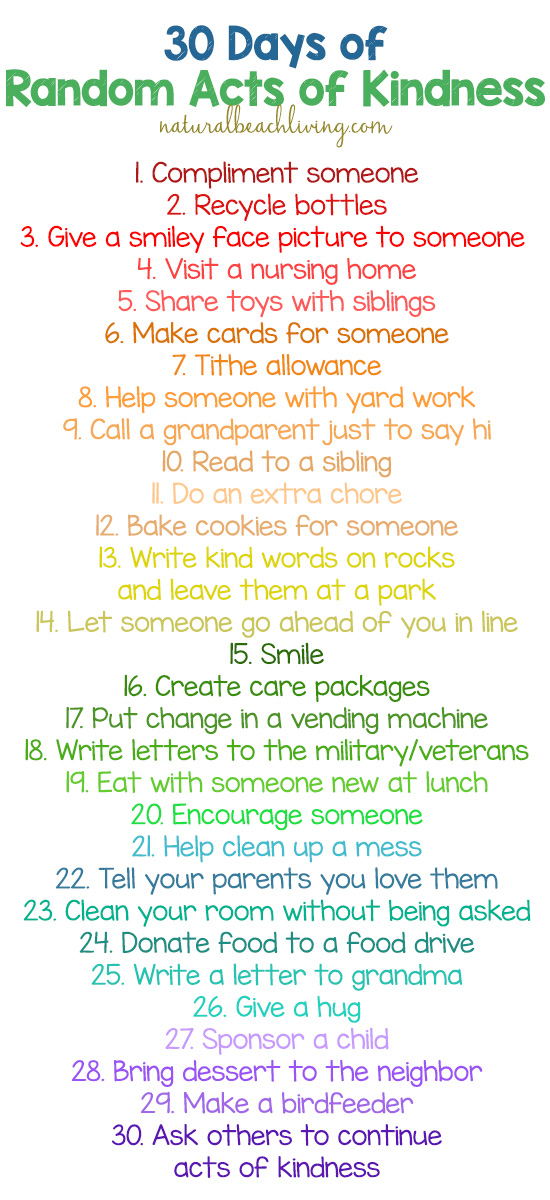 30 Days Of Random Acts Of Kindness Ideas For Kids 