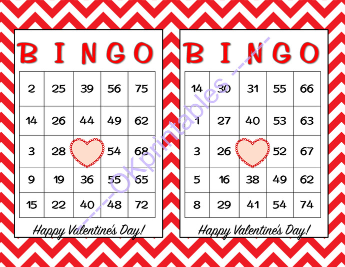 30 Happy Valentines Day Bingo Cards By Okprintables On 