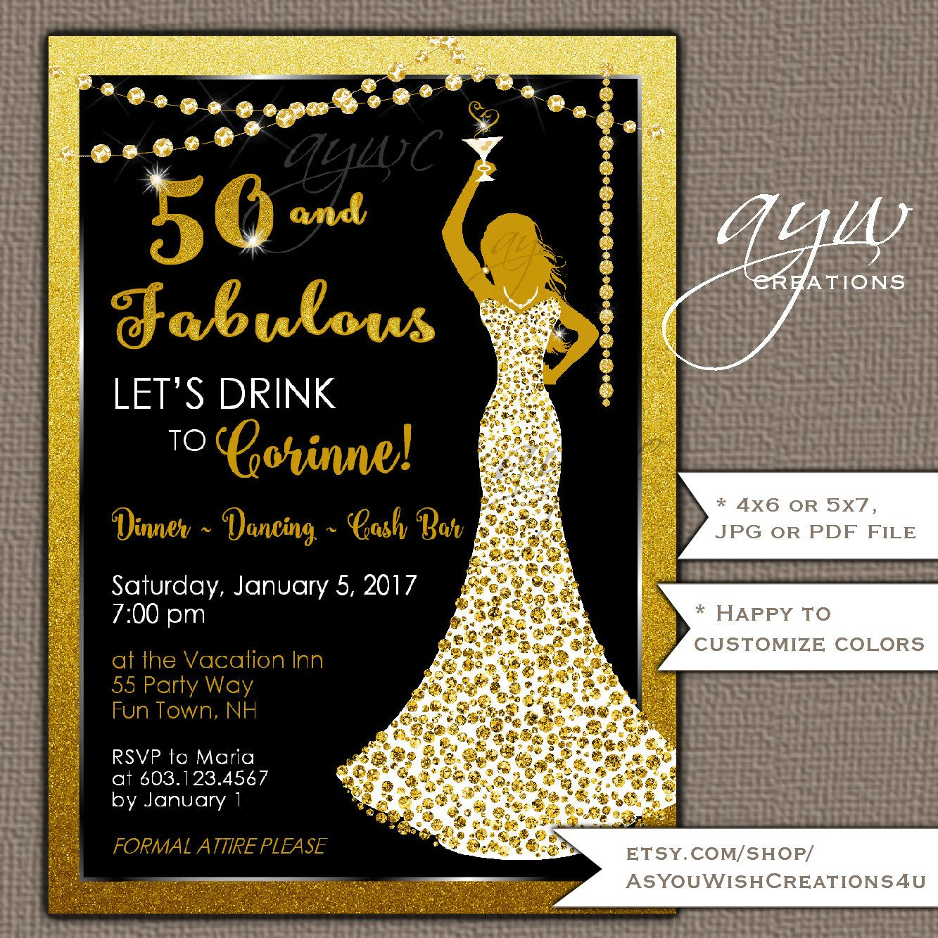 50th Birthday Party Invitation For A Woman Cocktail 