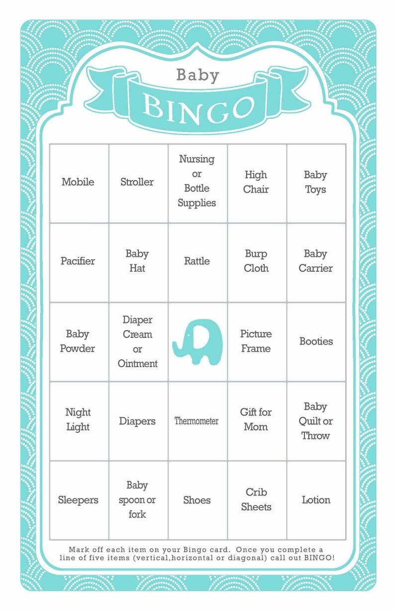 66 Card Baby Bingo Game In Teal With A Vintage Scalloped 