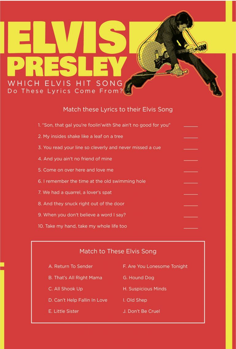 9 Best Elvis Presley Printable Games Printablee