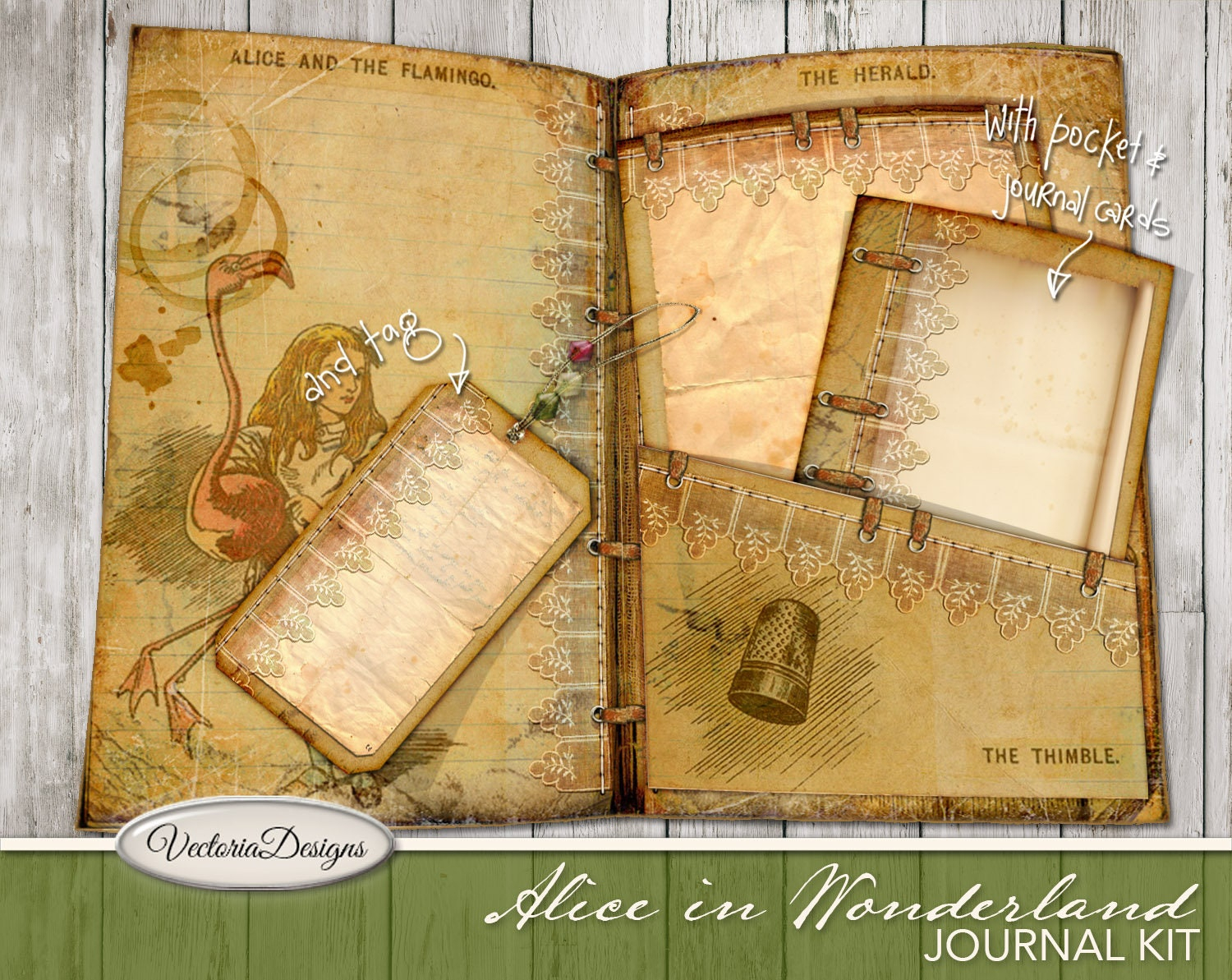 Alice In Wonderland Junk Journal Printable Journal Kit 