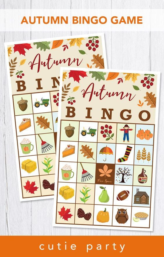 Autumn Party Game Fall Bingo Game Printable Autumn Theme 