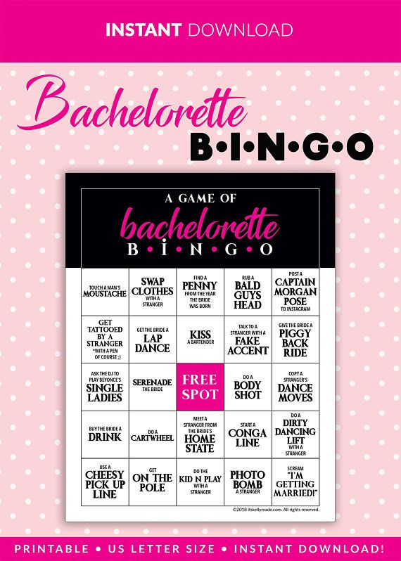 Bachelorette BINGO Party Game PRINTABLE INSTANT Download 
