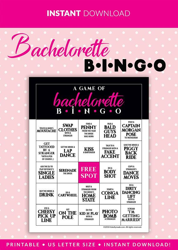 Bachelorette BINGO Party Game PRINTABLE INSTANT Download