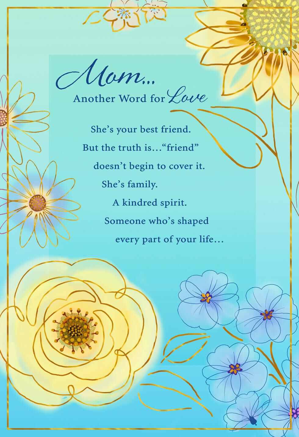 Blue And Yellow Flowers Birthday Card For Mom Greeting 