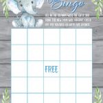 Blue Elephant Baby Shower Bingo Game Printable Elephant