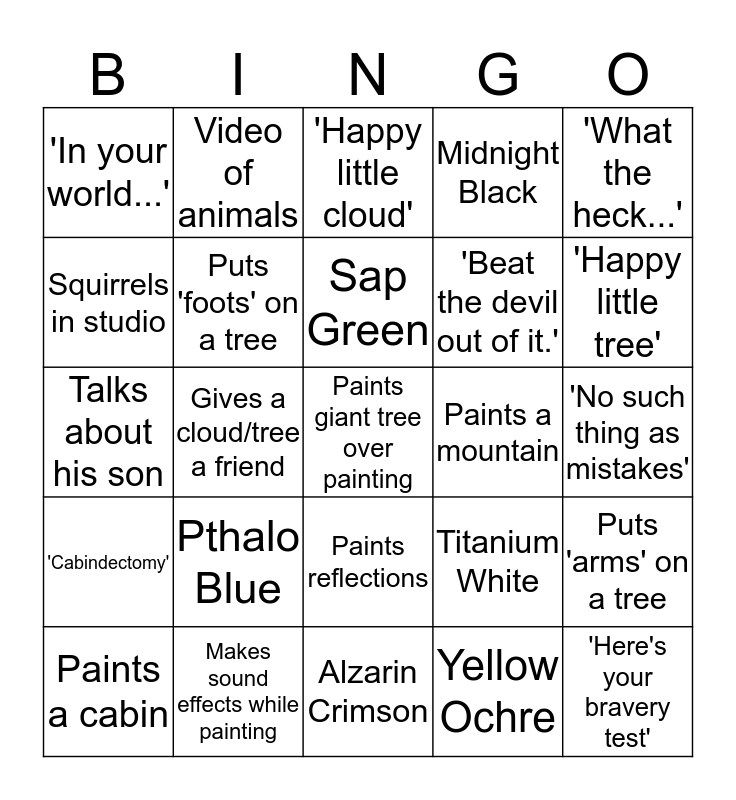 Bob Ross Bingo Card