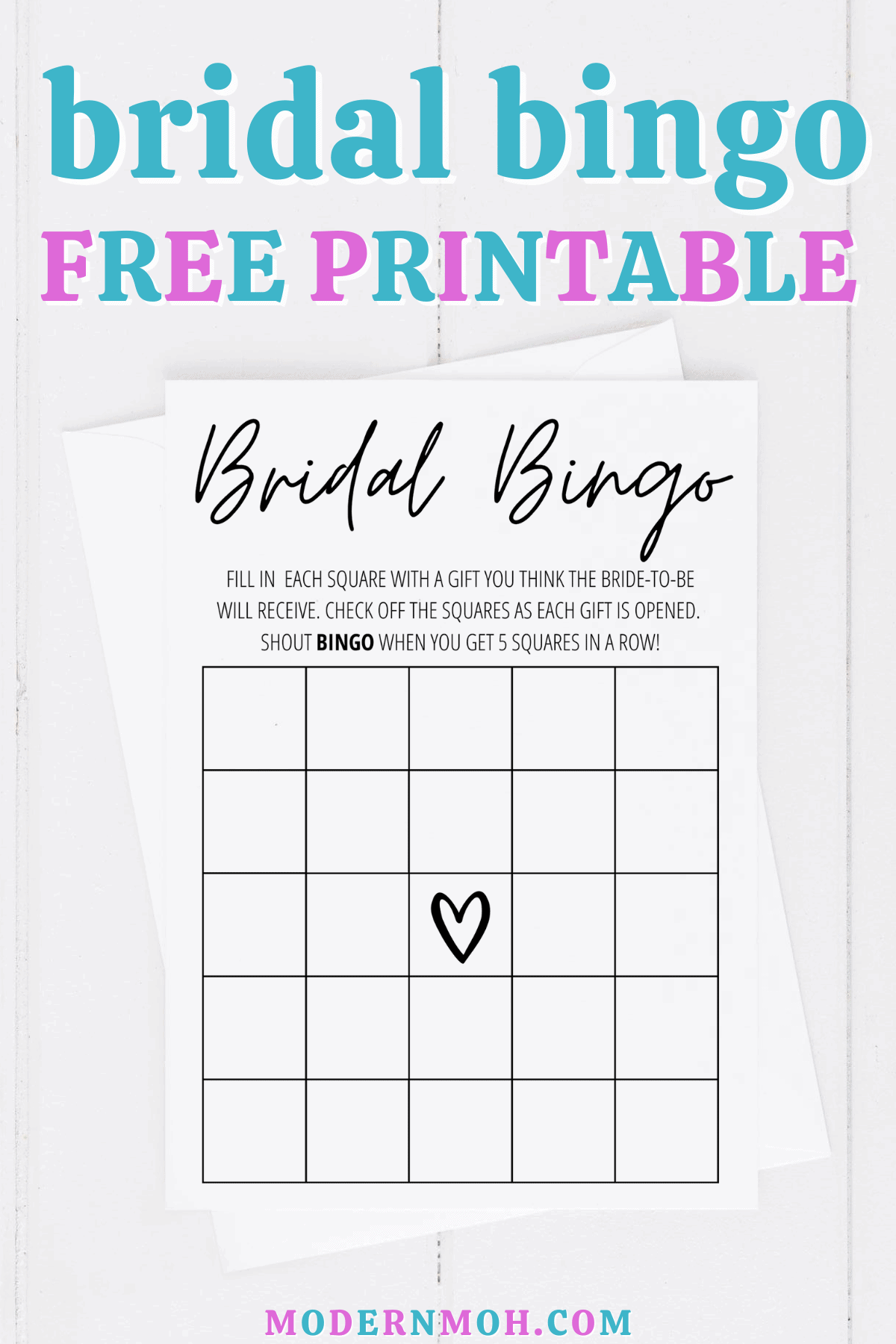 Bridal Shower Bingo Free Printable Modern MOH