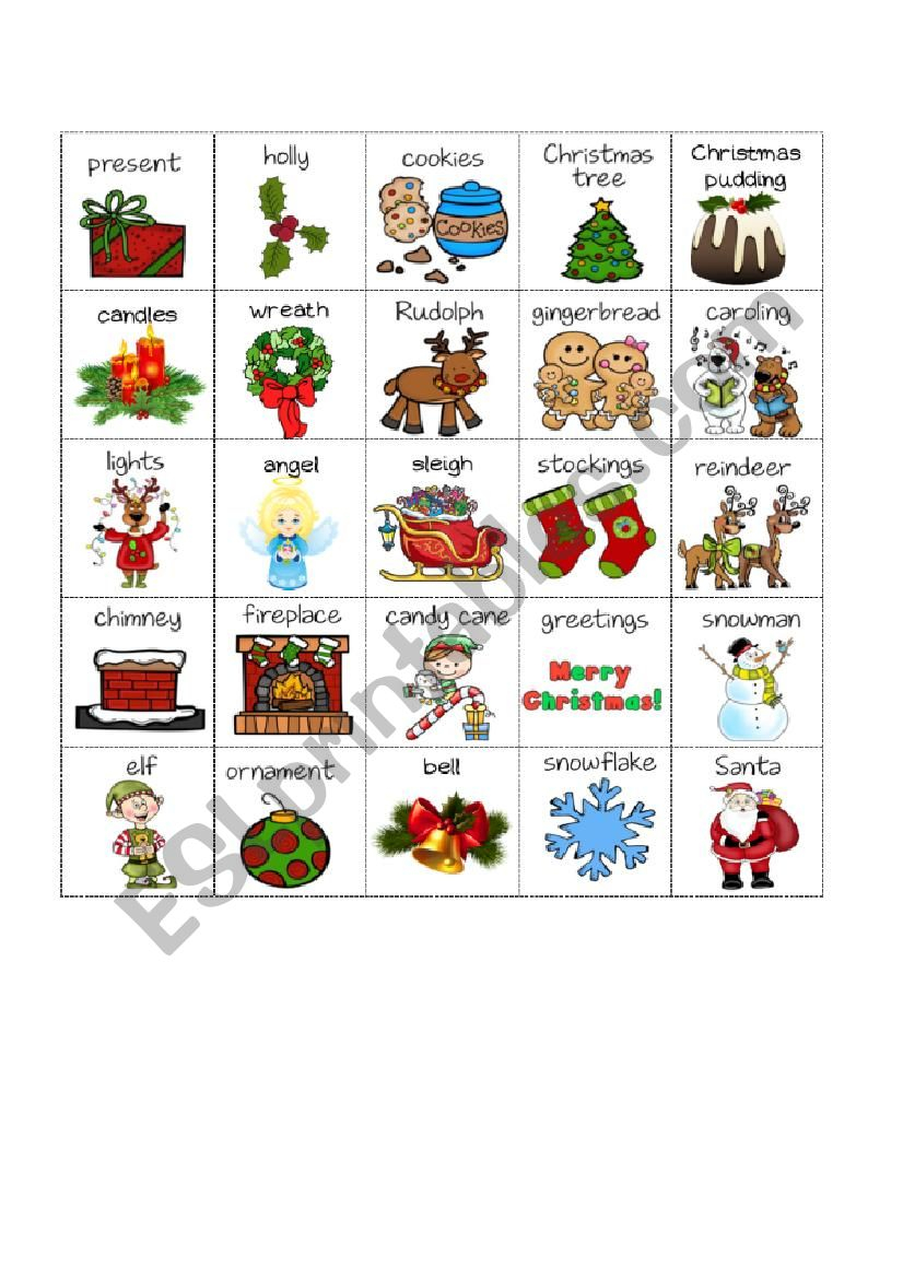 Christmas Bingo Card ESL Worksheet By Skevos