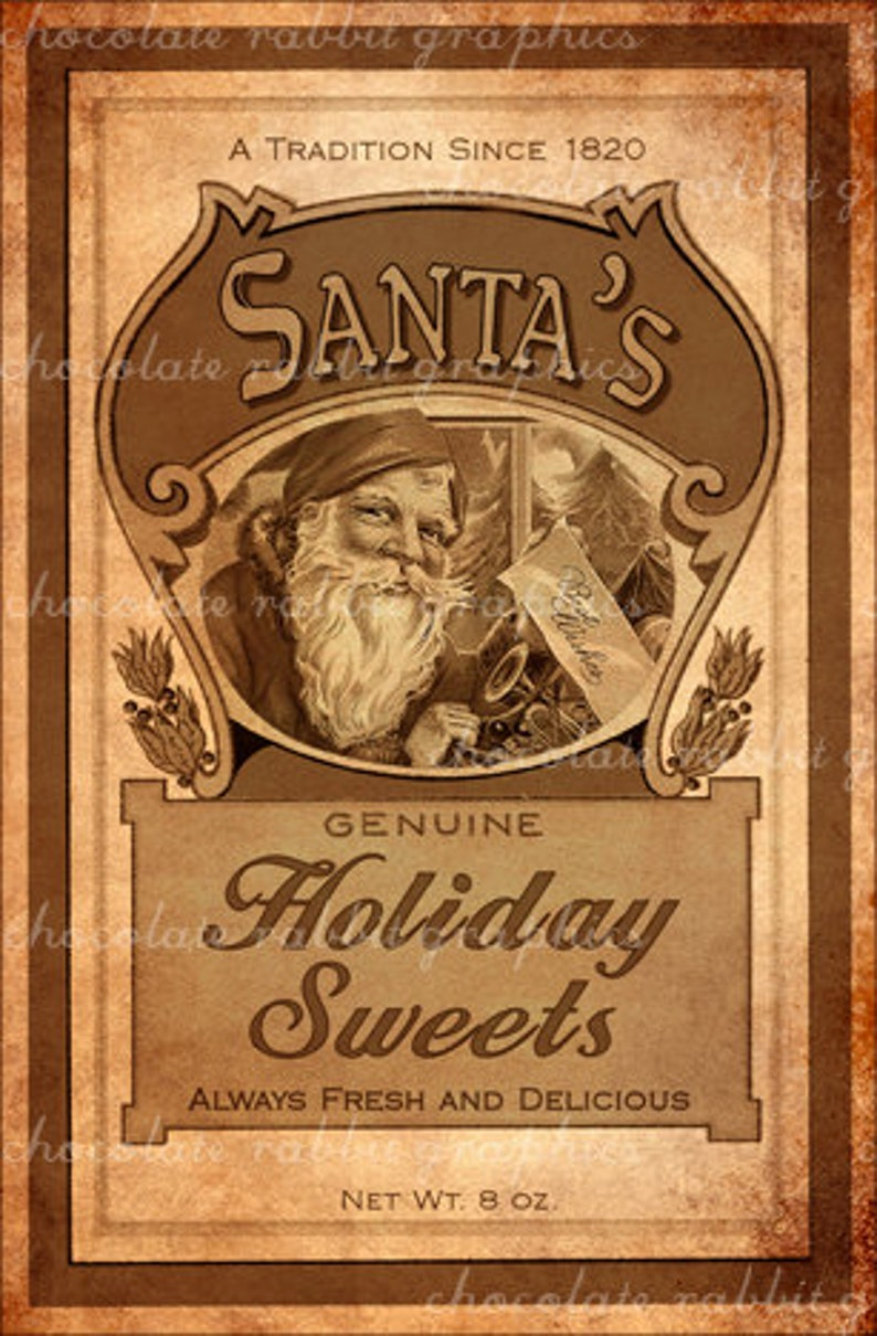 Christmas Candy Label Vintage Digital Download Printable 