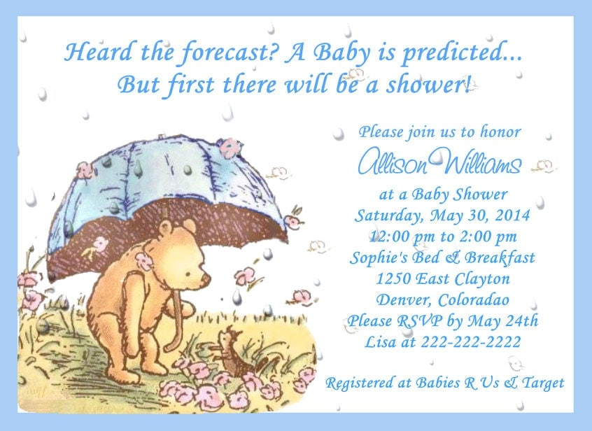 Classic Pooh Umbrella Baby Shower Invitations By 
