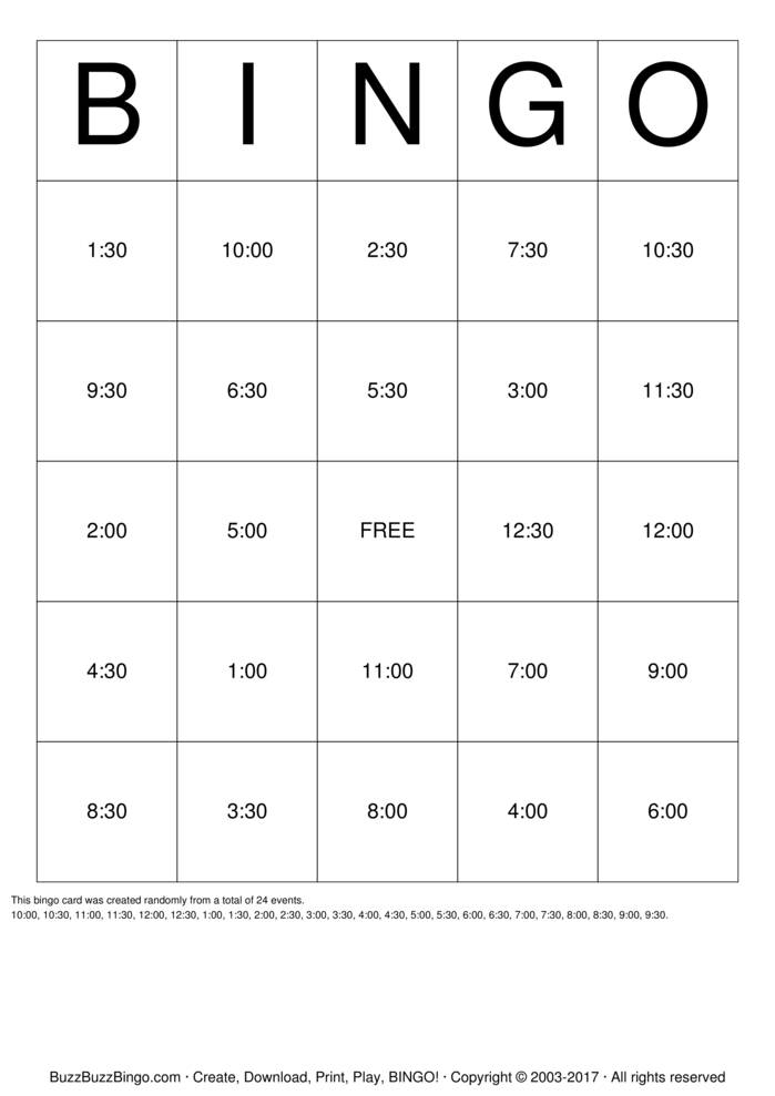 Clock Bingo Cards To Download Print And Customize 