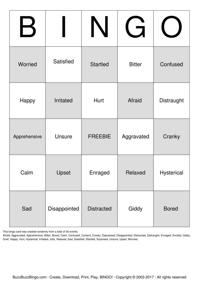 Emotions Bingo Cards To Download Print And Customize 