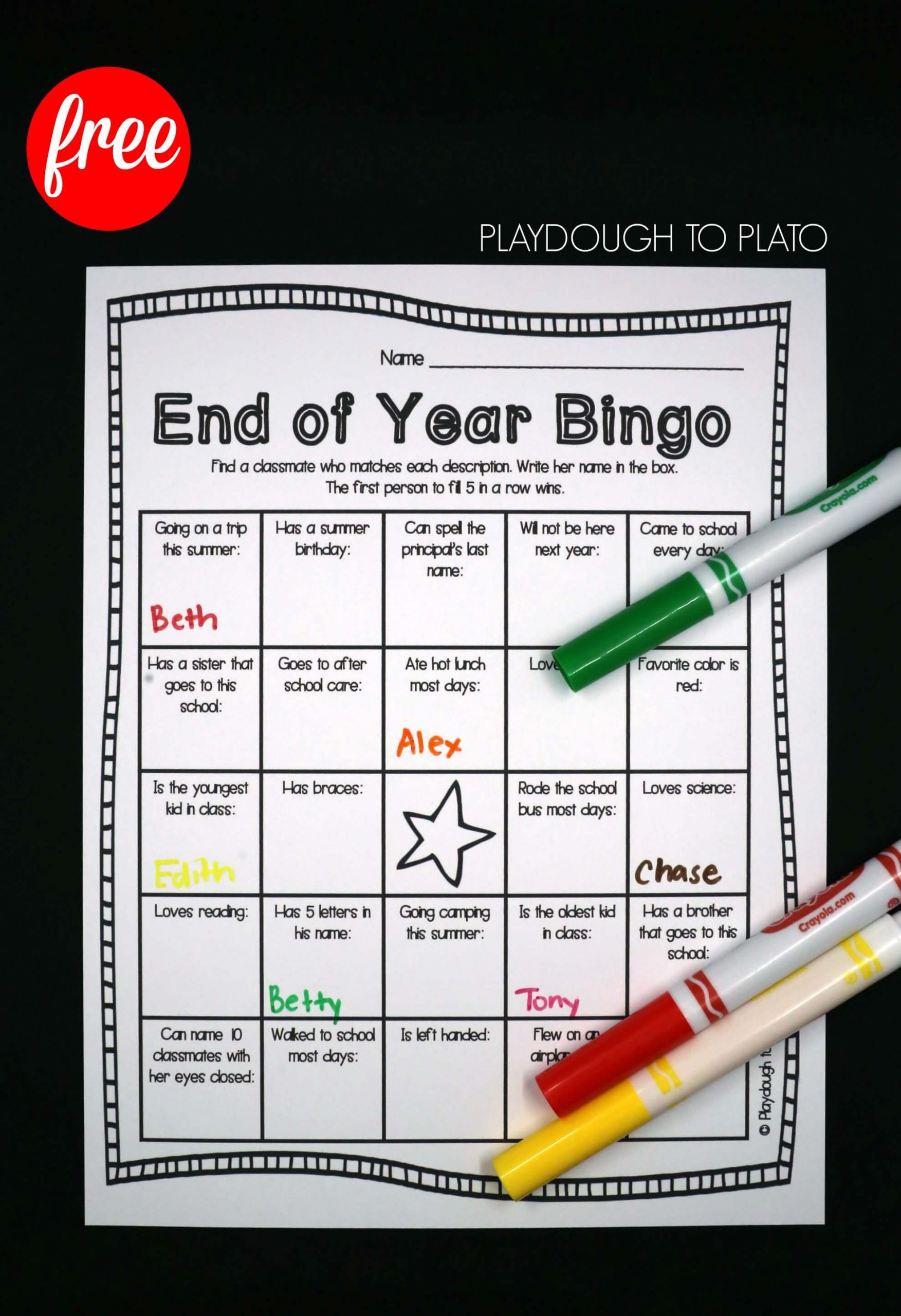 End Of The Year Bingo Playdough To Plato