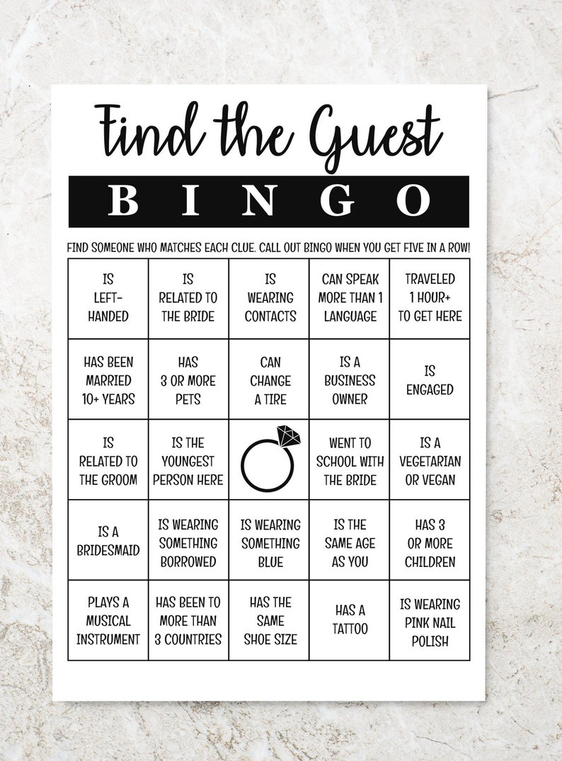 Find The Guest Bingo Bridal Bingo Bridal Shower Game Etsy