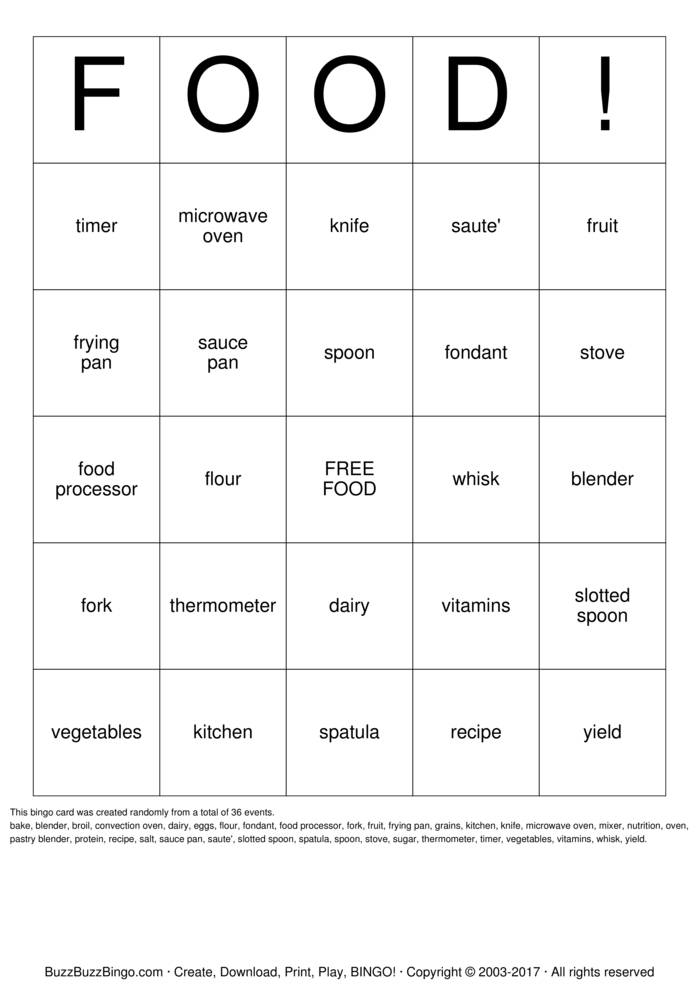 Food Bingo Cards To Download Print And Customize 