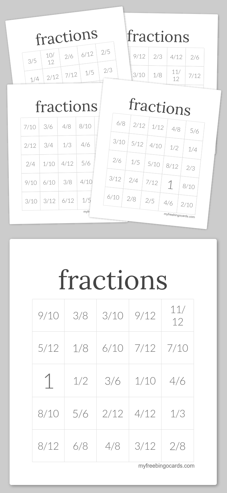 Fractions Bingo Free Bingo Cards Bingo Cards Bingo 