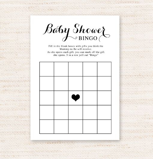 Free Printable Simple Black And White Baby Shower Bingo 