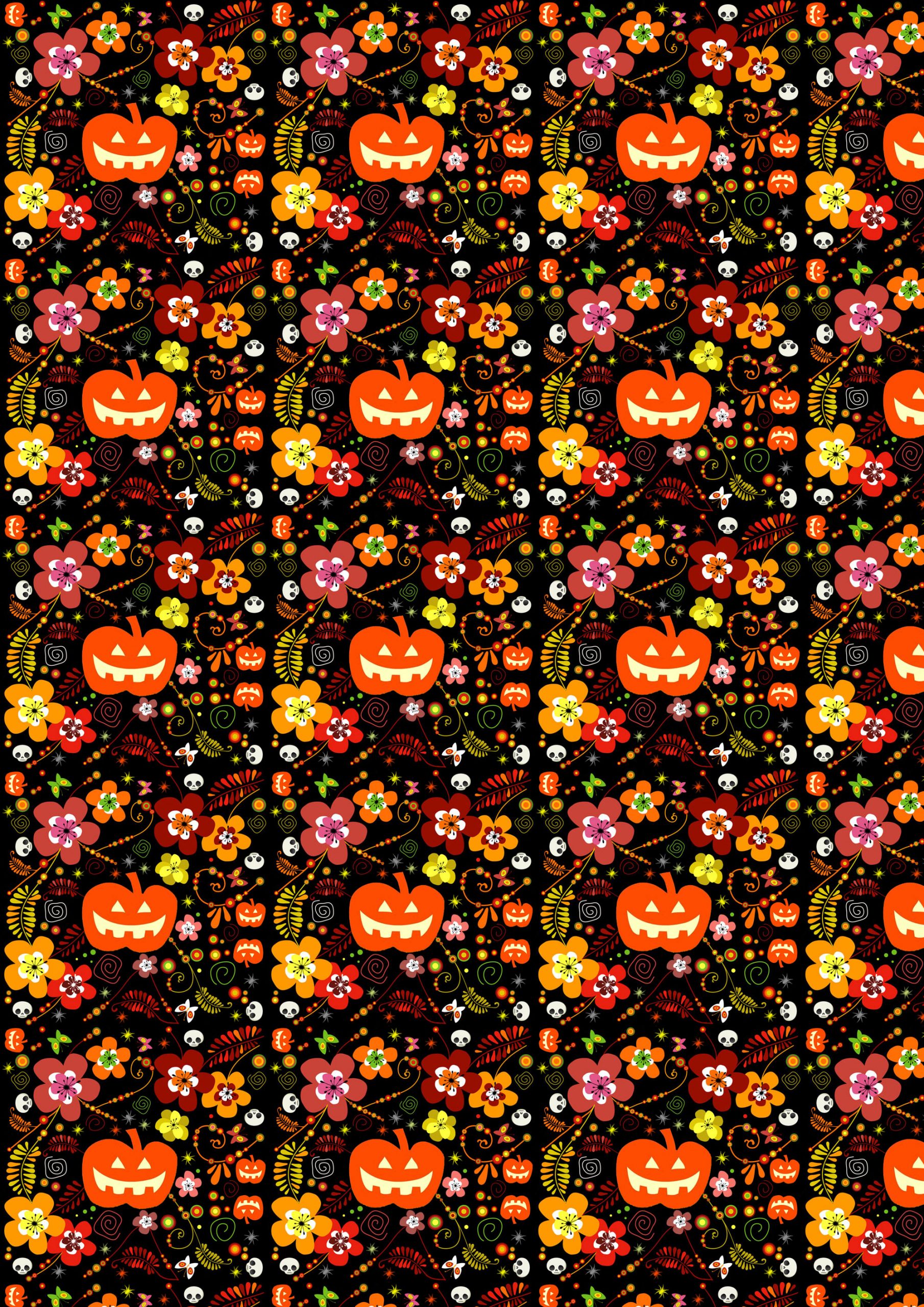 Free Scrapbook Paper Halloween Pumpkins And Flowers 