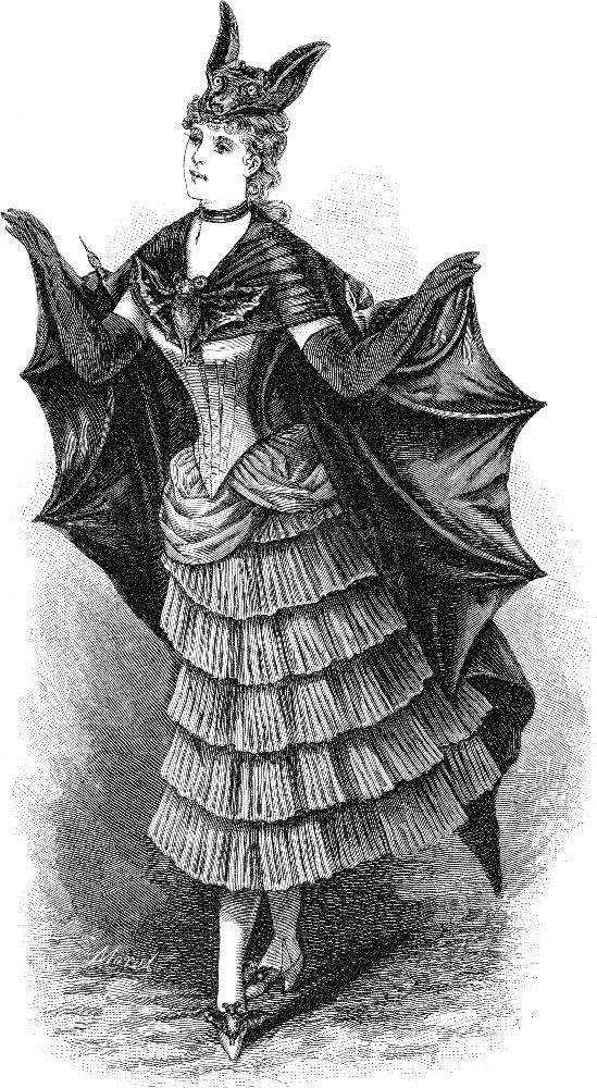 Free Vintage Clip Art 2 Victorian Bat Ladies Halloween 