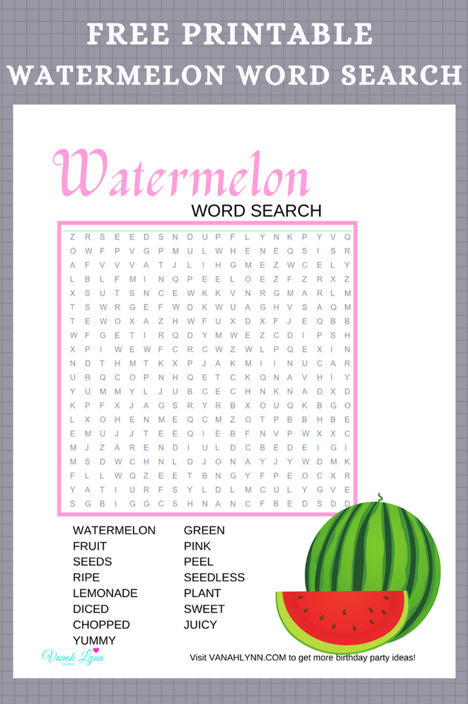 FREE Watermelon Word Search Printable Watermelon Themed 
