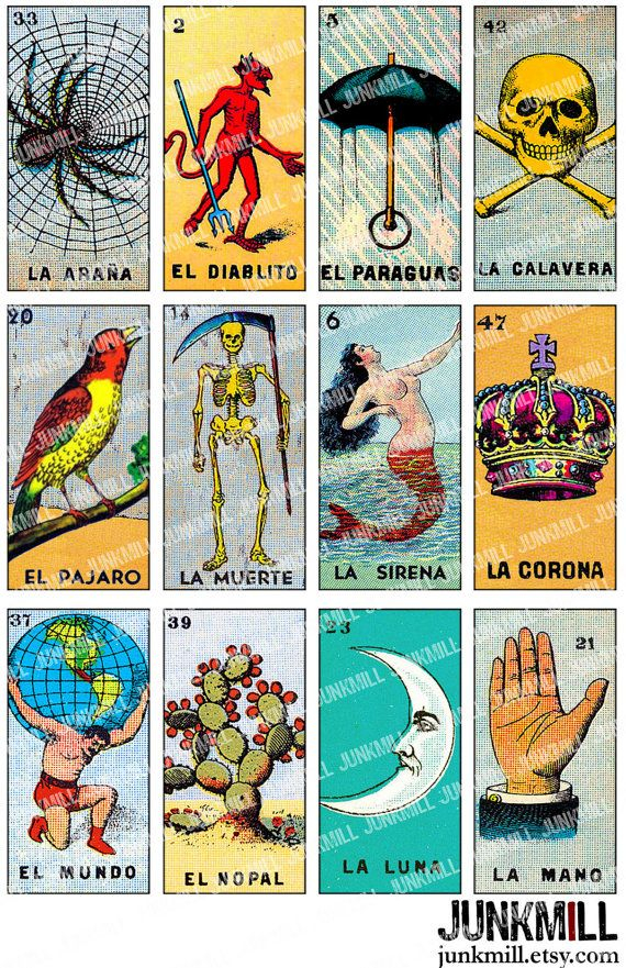 LOTERIA Collage Sheet Vintage Loteria Card Mexican Hecho 
