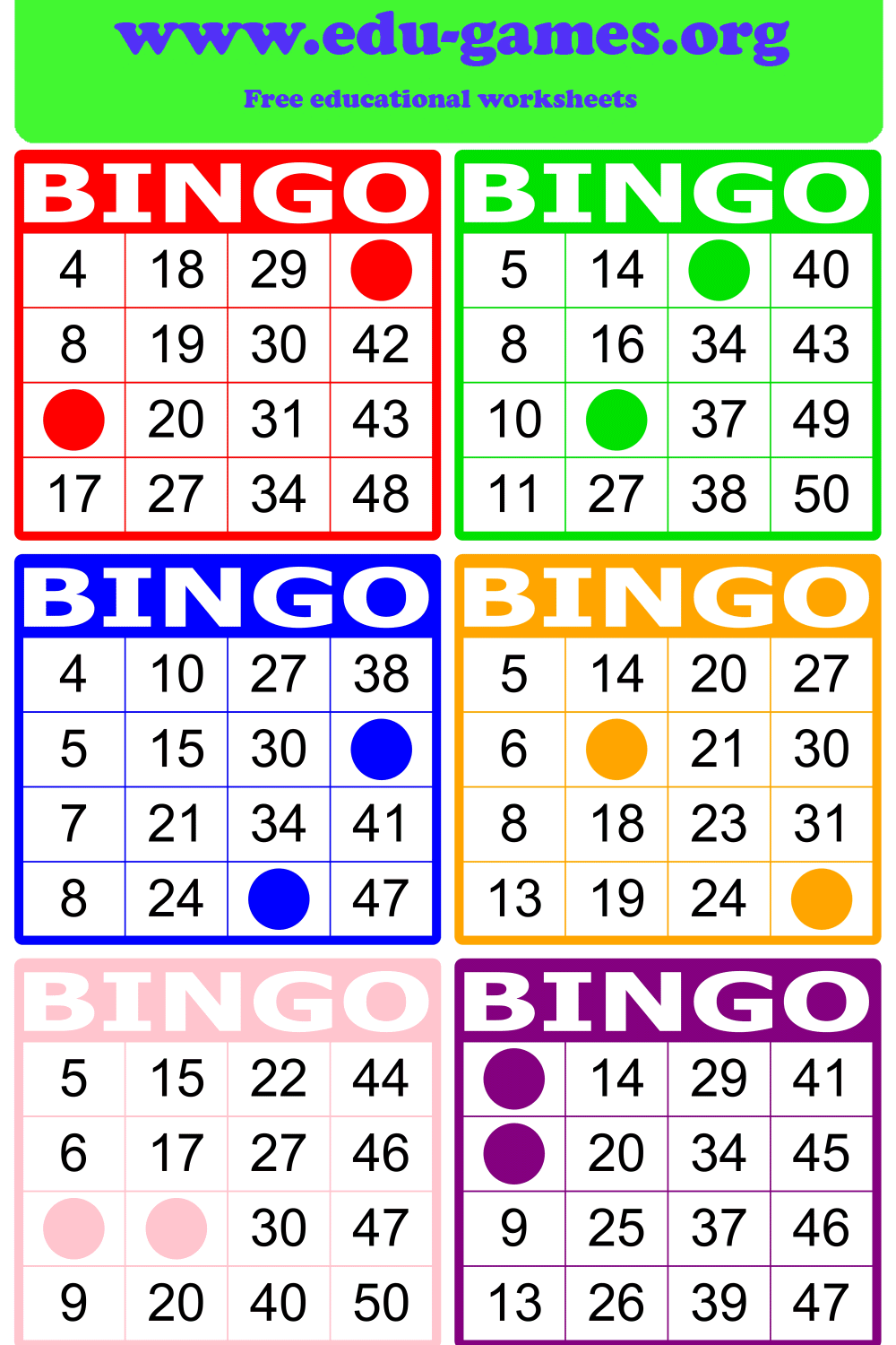 Math Bingo Free Printable PDF Math Bingo Cards