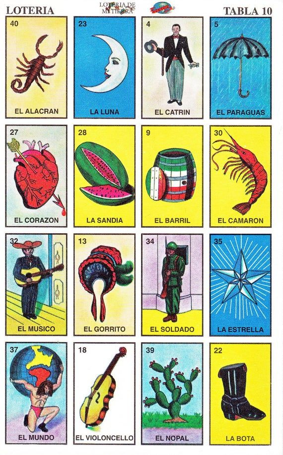 Mexican Loteria Cards The Complete Set Of 10 Tablas Etsy 