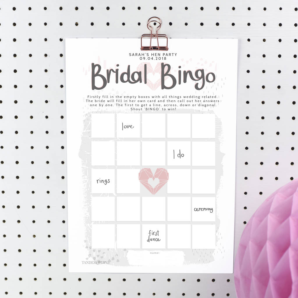 Personalised Bridal Bingo Hen Party Game To Print By 