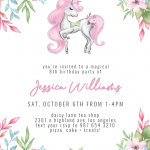 Pretty Flower Unicorn Birthday Invitation Template free