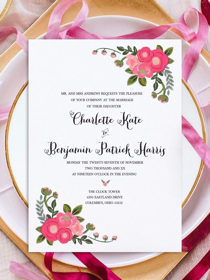 Print Pink Flowers Free Printable Invitation Templates