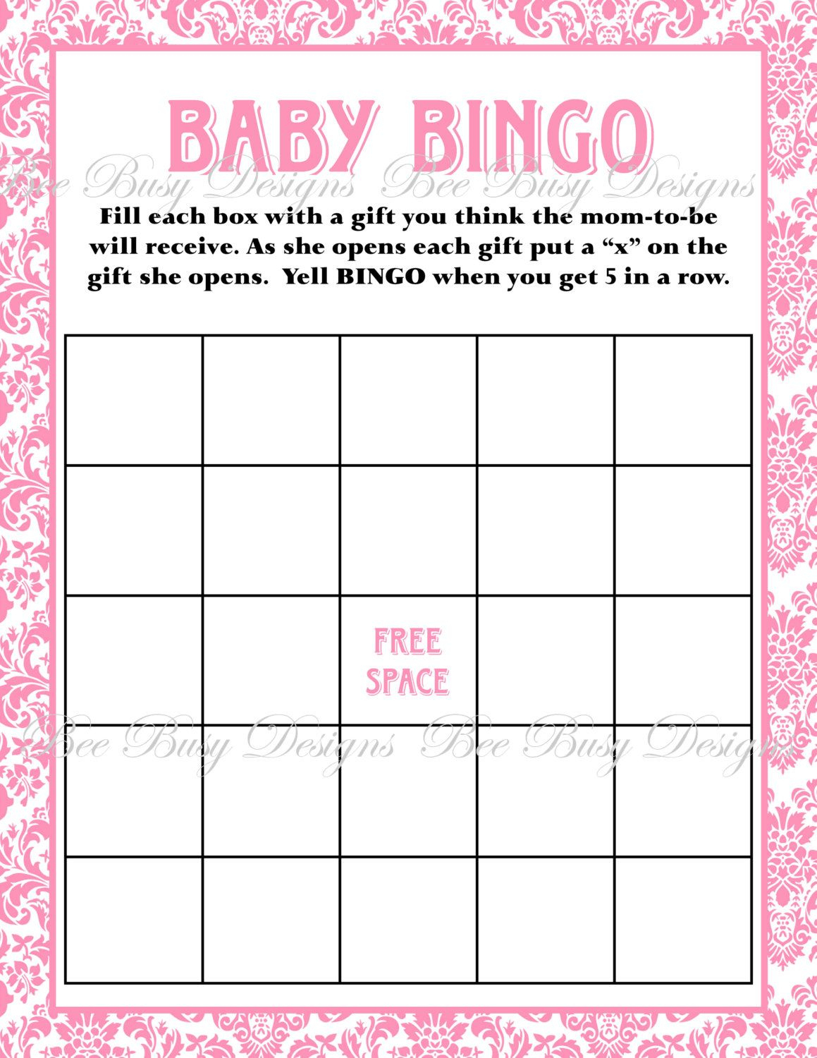 Printable Baby Shower Bingo 50 Cards Pink And Blue 