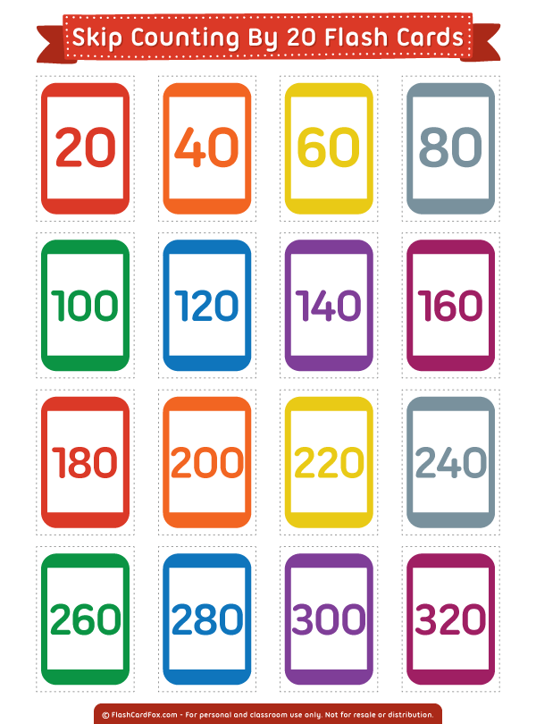 Printable Skip Counting By 20 Flash Cards