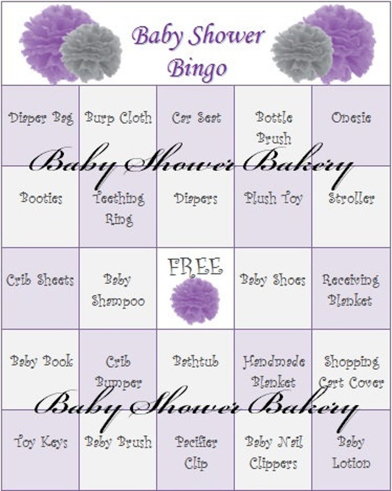 Purple Baby Shower Bingo Purple Baby Shower Game Printable 