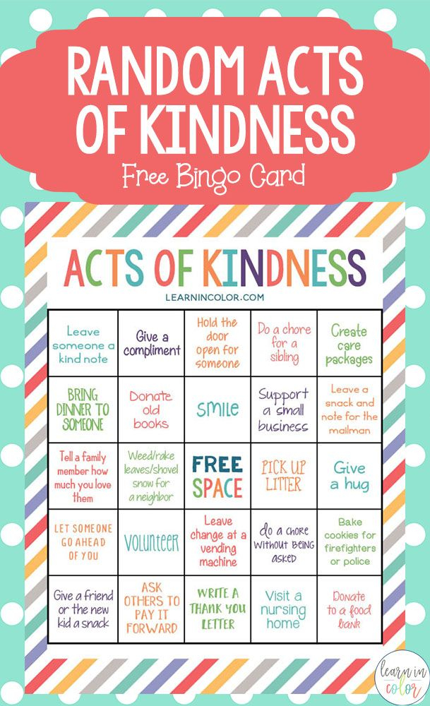 Random Acts Of Kindness For Kids With Free Bingo Card 