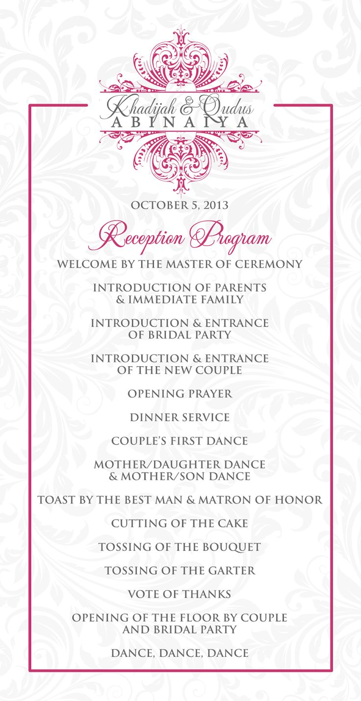 Rec program Wedding Reception Program Wedding Party 