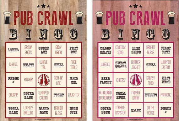 SALE Pub Crawl Bingo First Edition 6 Card Digital File
