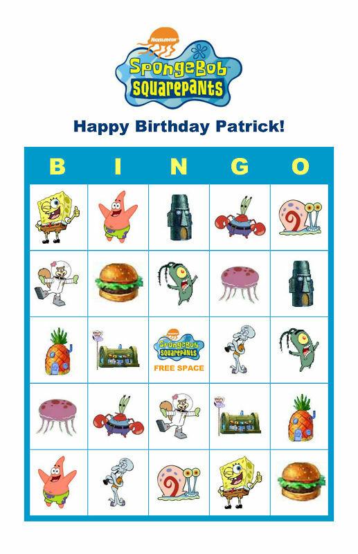 SpongeBob Squarepants Birthday Party Game Bingo Cards EBay
