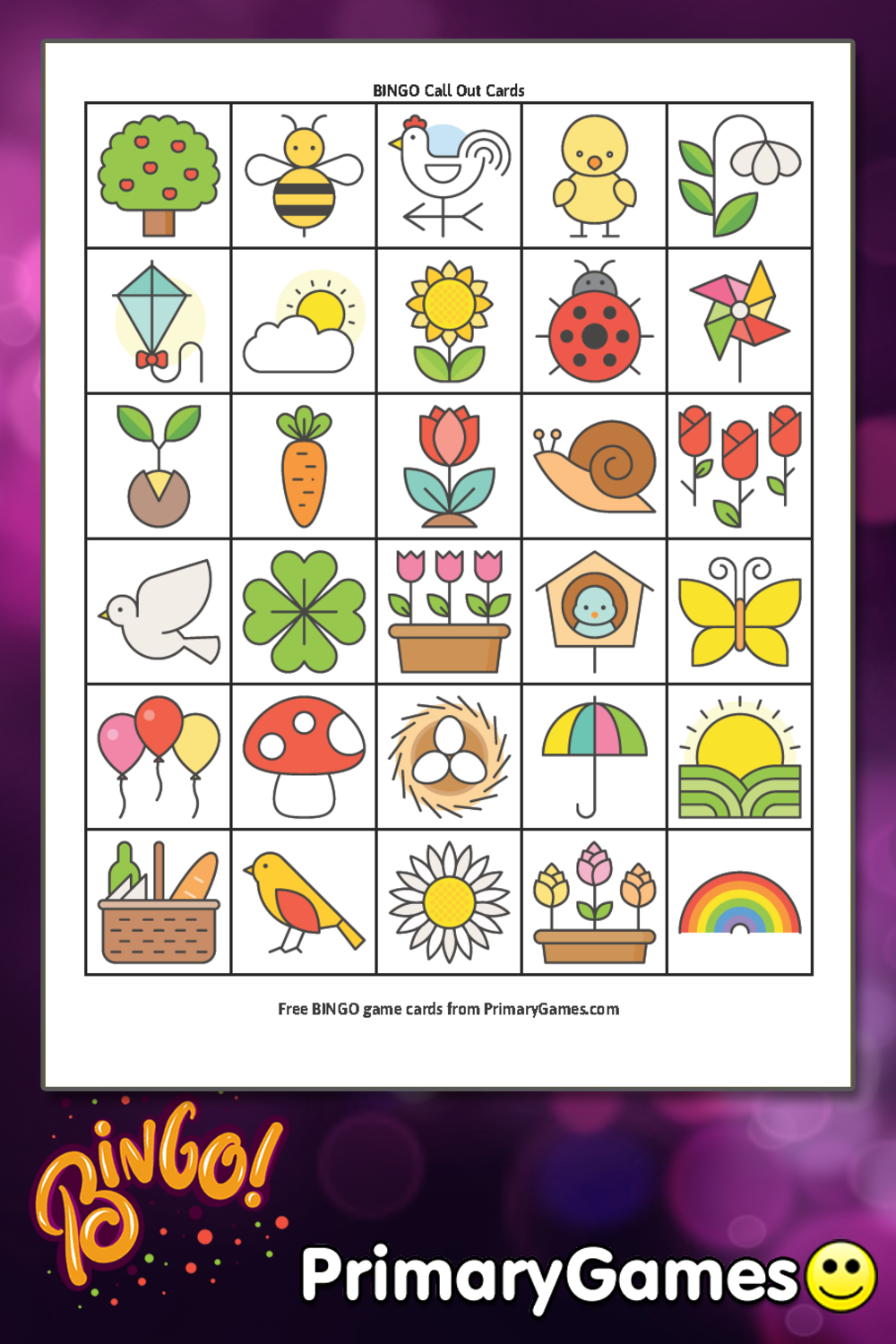 Spring BINGO Game Call Out Sheet FREE Printable Game 