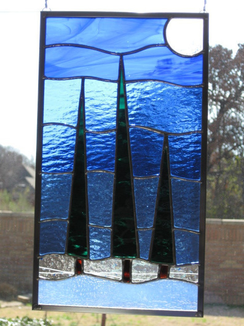 Stained Glass Panel Trees Listen To The Calm Etsy