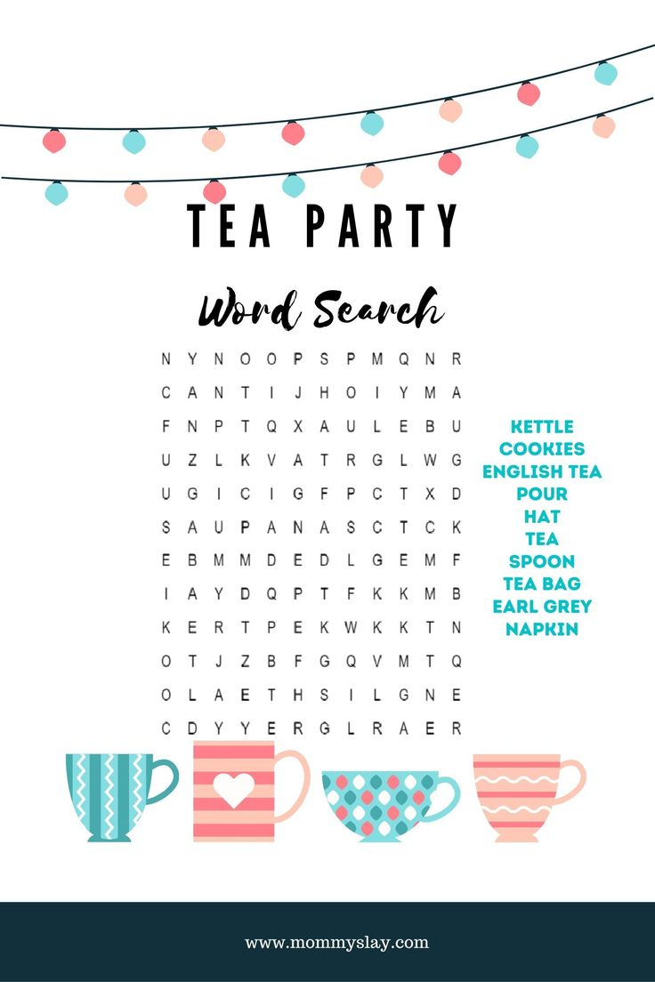 Tea Party Themed Word Search And Tea Party Themed 