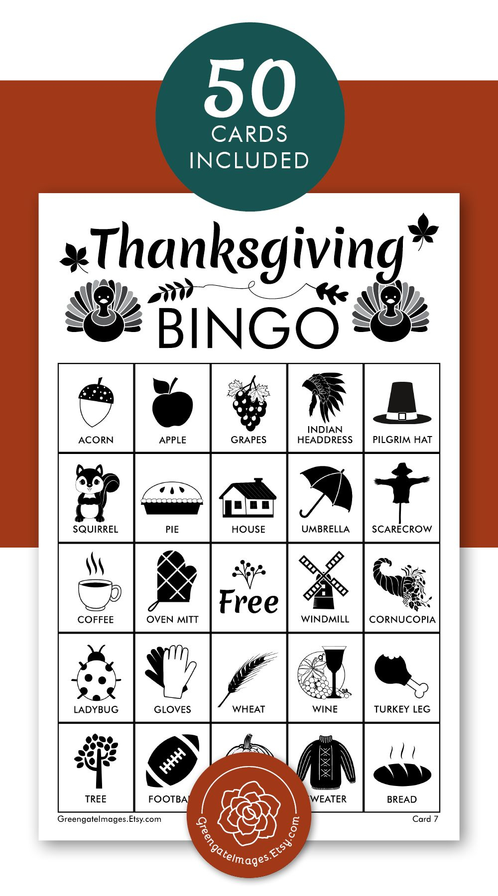 Thanksgiving Bingo Cards Printable Bingo Cards Black And 