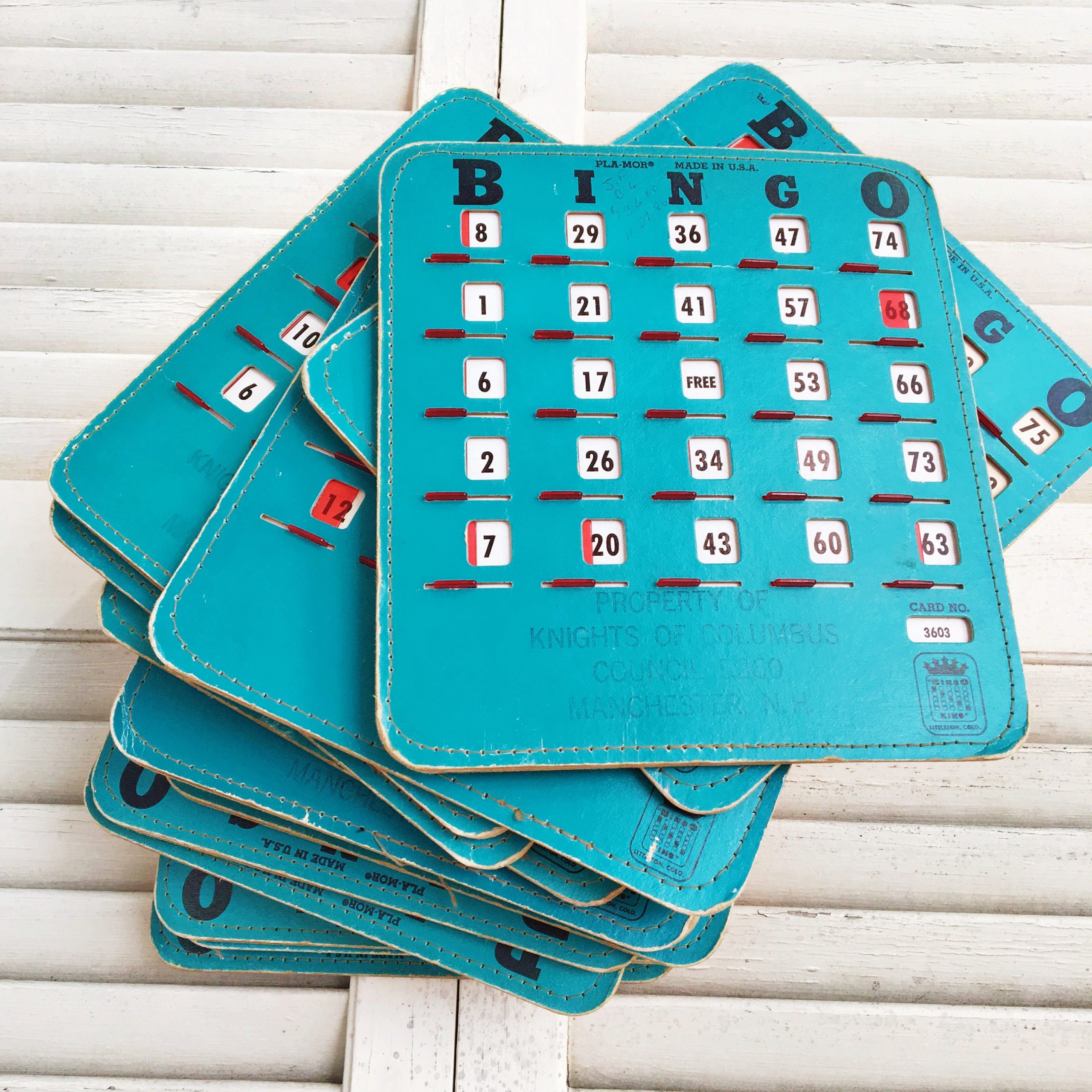 Vintage 1950s Pla Mor Bingo Card Set 19 Bingo Cards Blue 