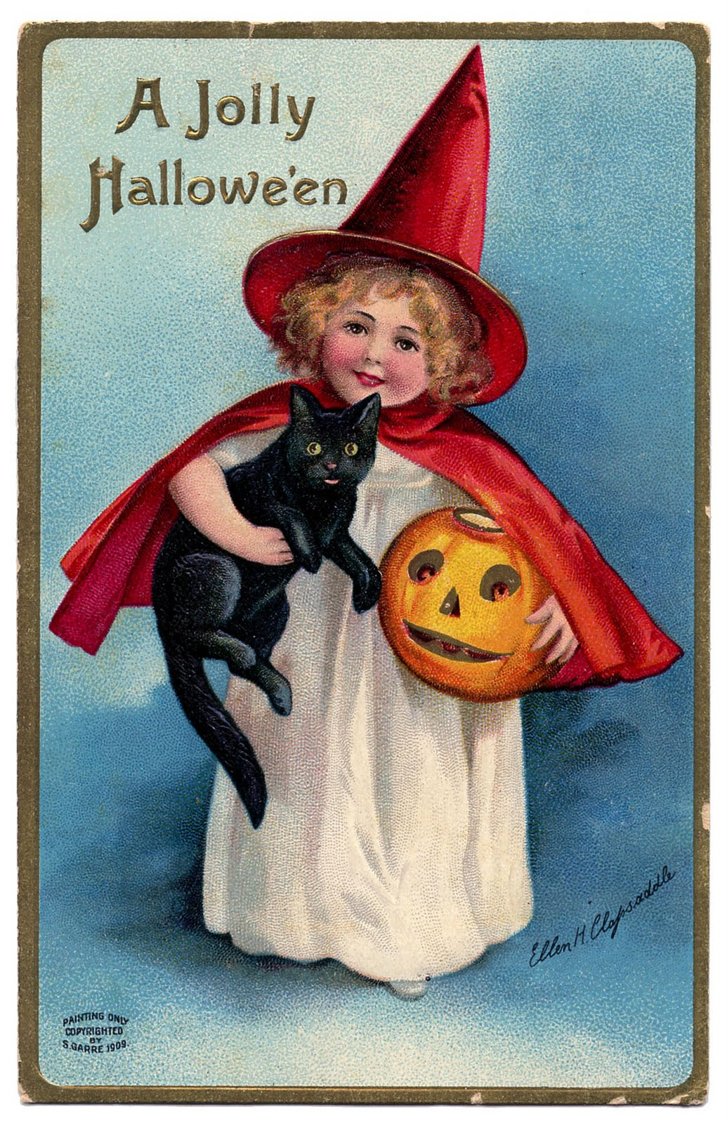 Vintage Halloween Clip Art Darling Little Witch Girl 