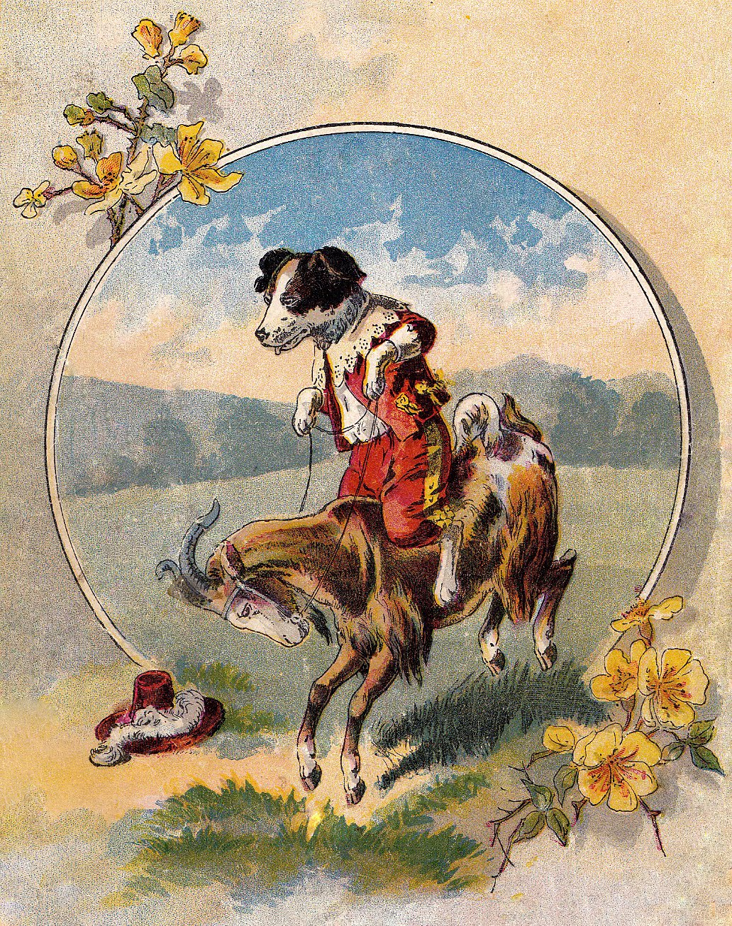 Vintage Image Cute Dog Rides Goat The Graphics Fairy