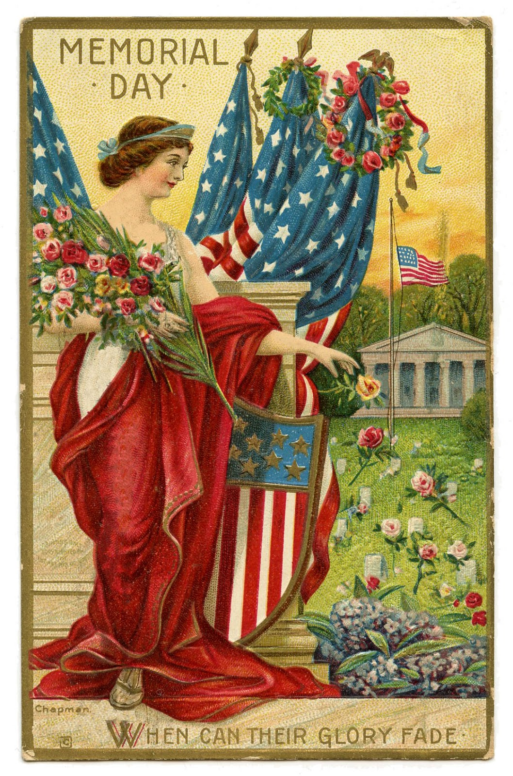 Vintage Memorial Day Image Lady Liberty Postcard The 