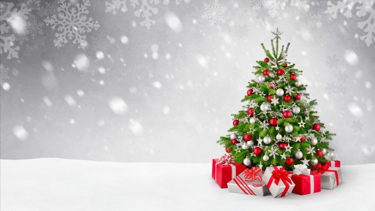 Wallpaper Christmas New Year Gifts Fir tree Snow 5k
