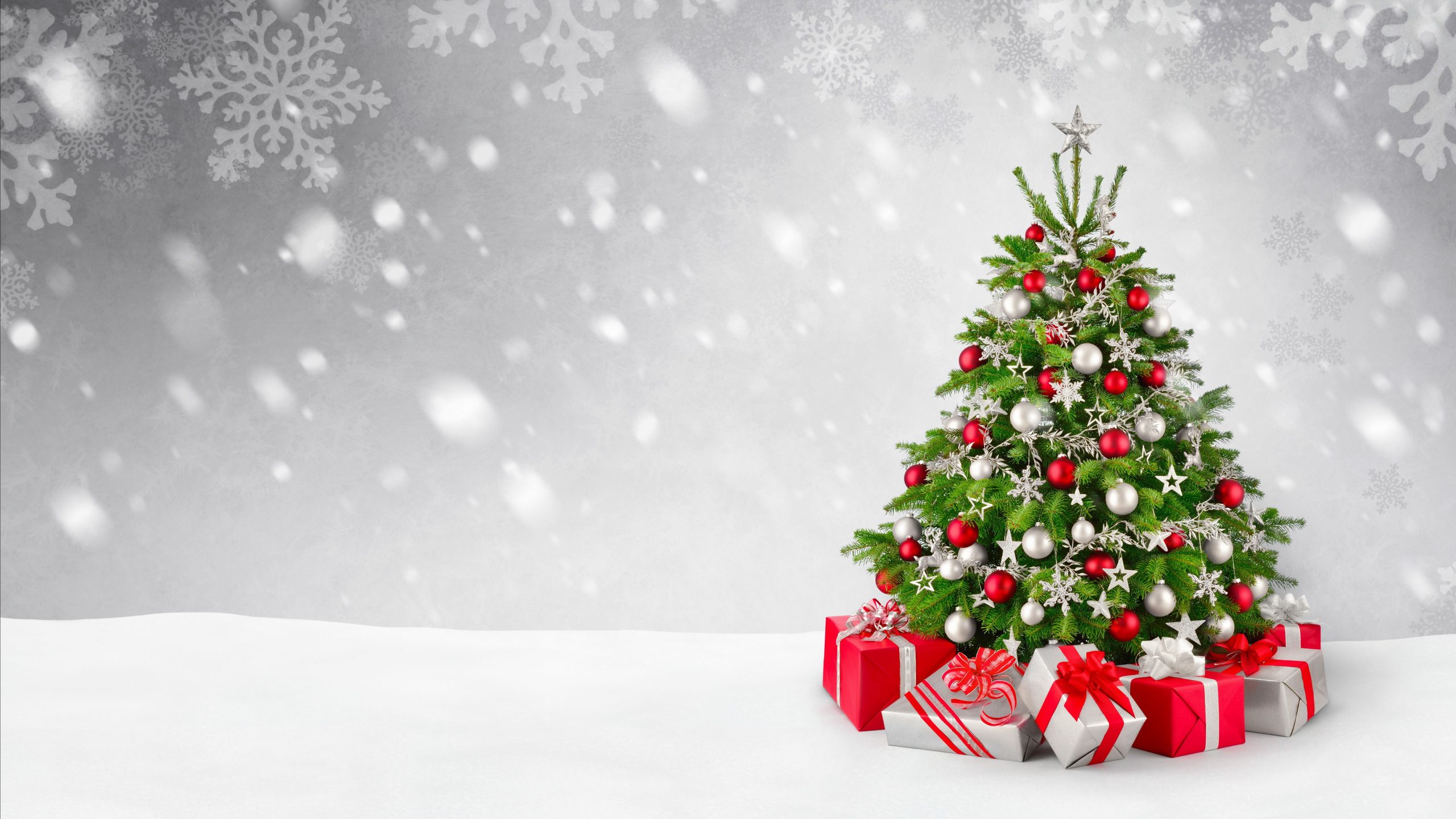 Wallpaper Christmas New Year Gifts Fir tree Snow 5k 